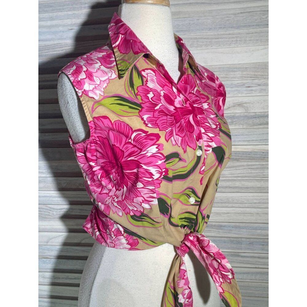 New York & Company City Stretch Lg Tropical Floral Tie Front